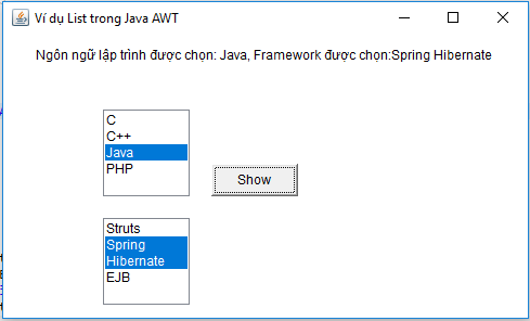 Ví dụ List trong Java AWT