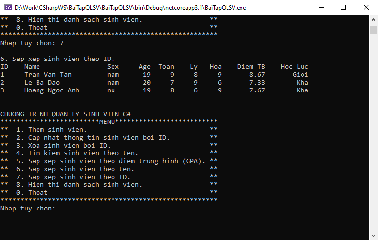 Bài tập quản lý sinh viên trong C#