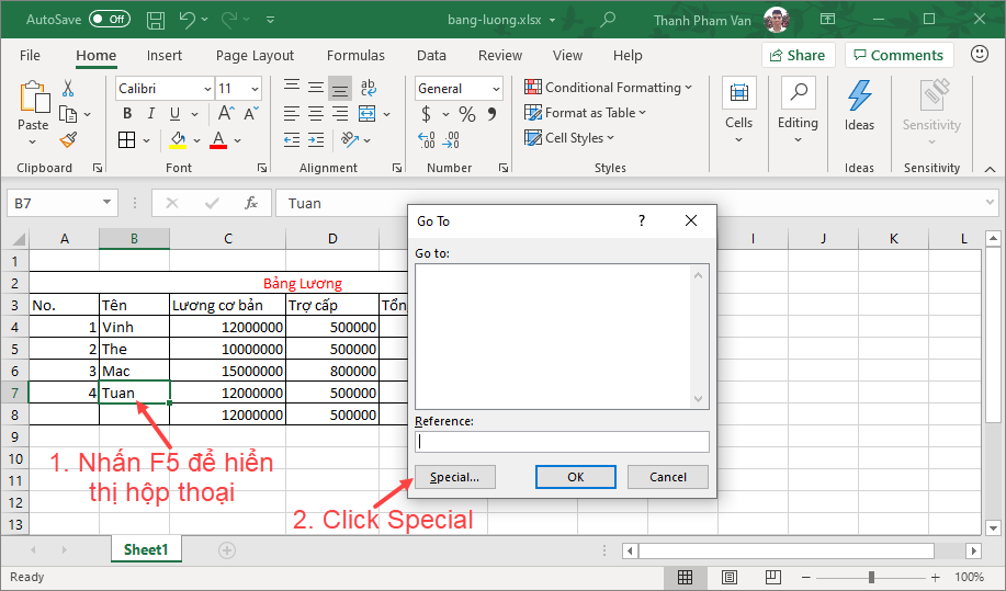 Chọn dữ liệu trong Excel