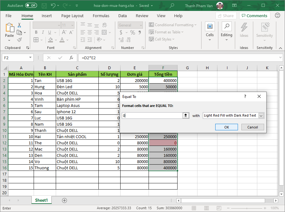 Định dạng có điều kiện trong Excel