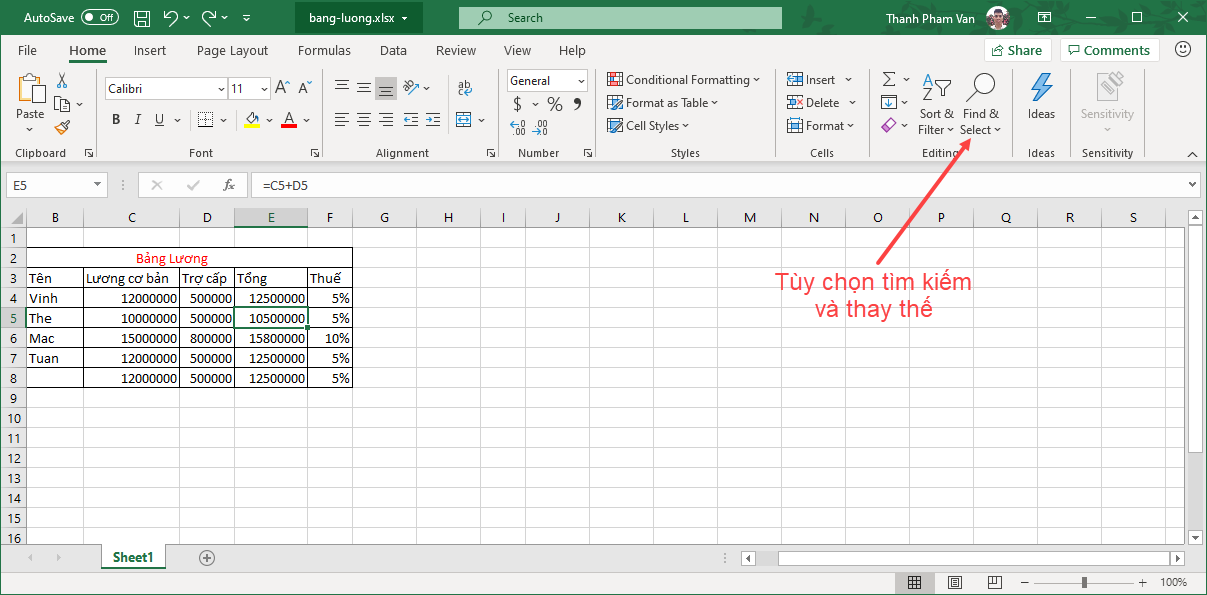 Find/Replace trong Excel - Tìm và thay thế trong Excel