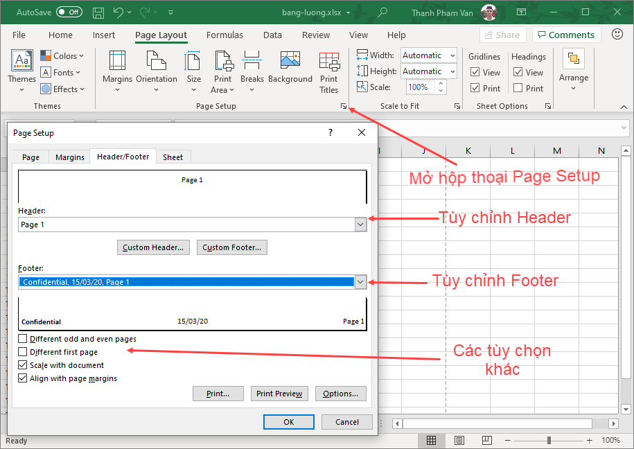 Header và Footer trong Excel