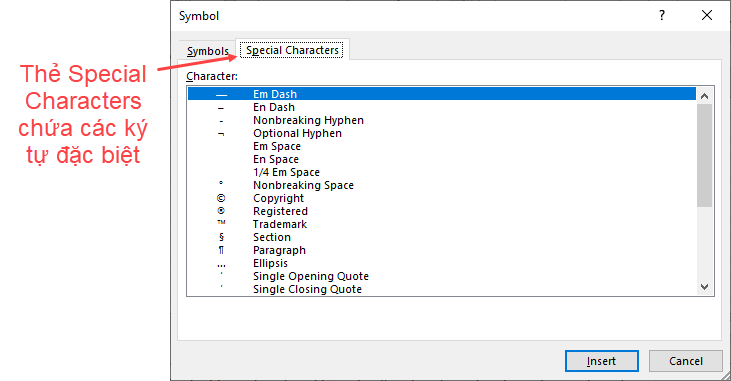 Ký tự (biểu tượng) đặc biệt trong Excel