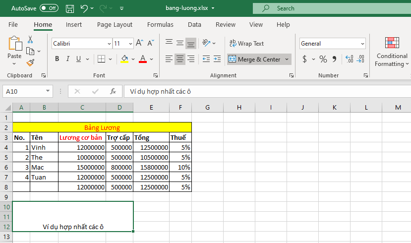 Merge & Wrap trong Excel