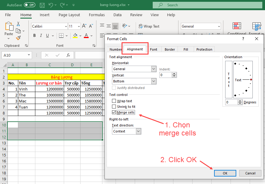 Merge & Wrap trong Excel