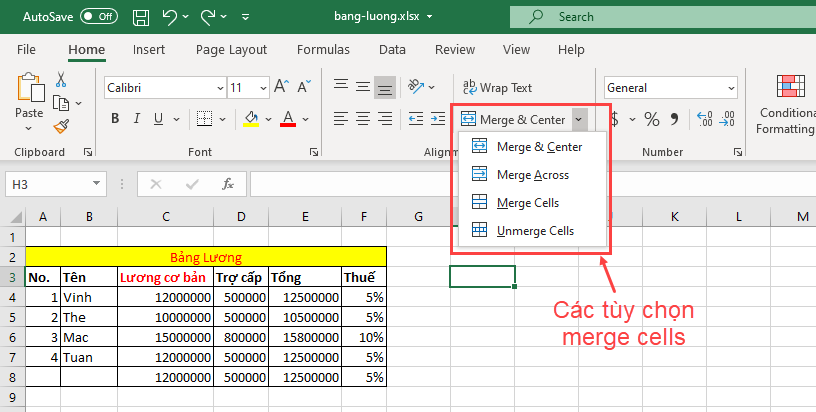 Merge & Wrap trong Excel