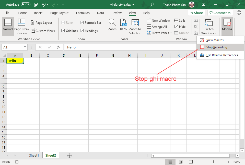 Sử dụng macro trong Excel