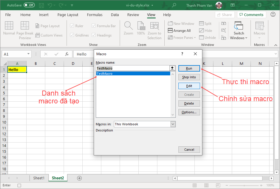 Sử dụng macro trong Excel