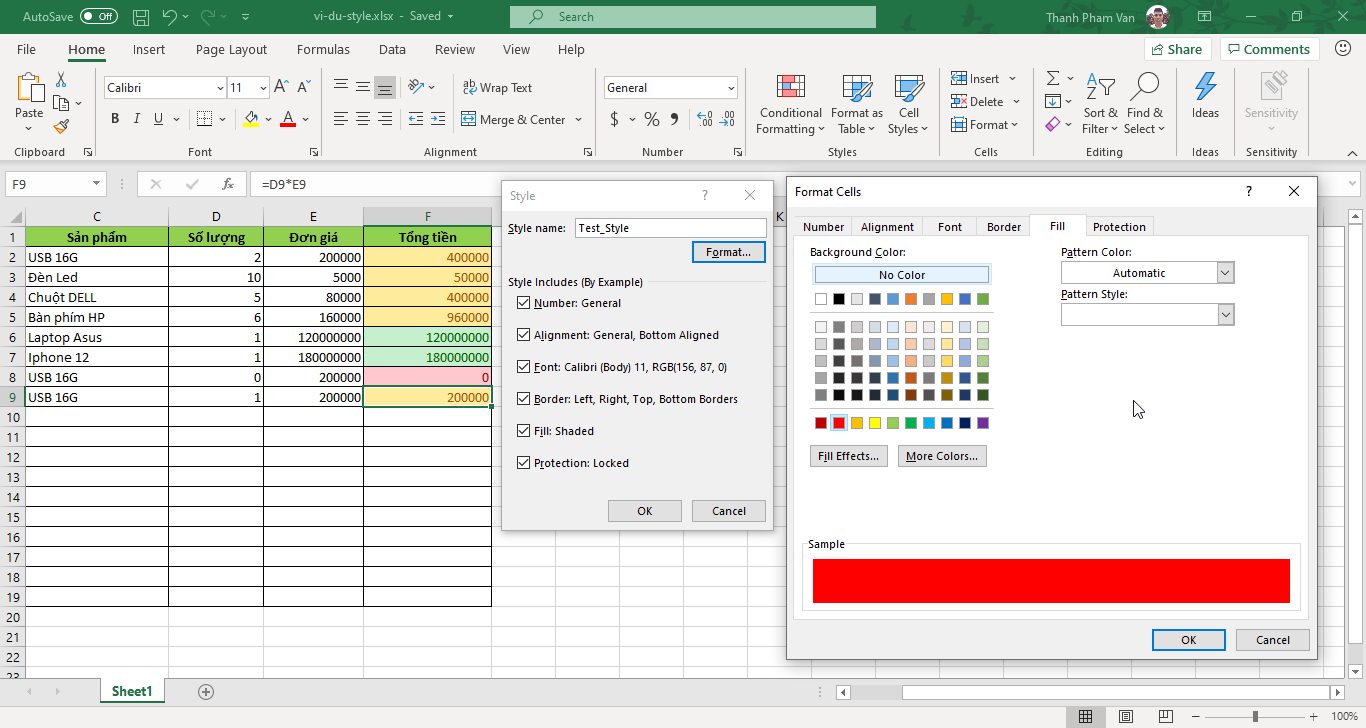 Sử dụng Style trong Excel