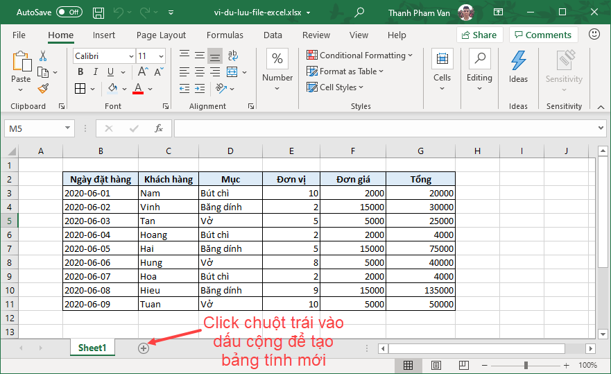 Tạo bảng tính (Worksheet) trong Excel