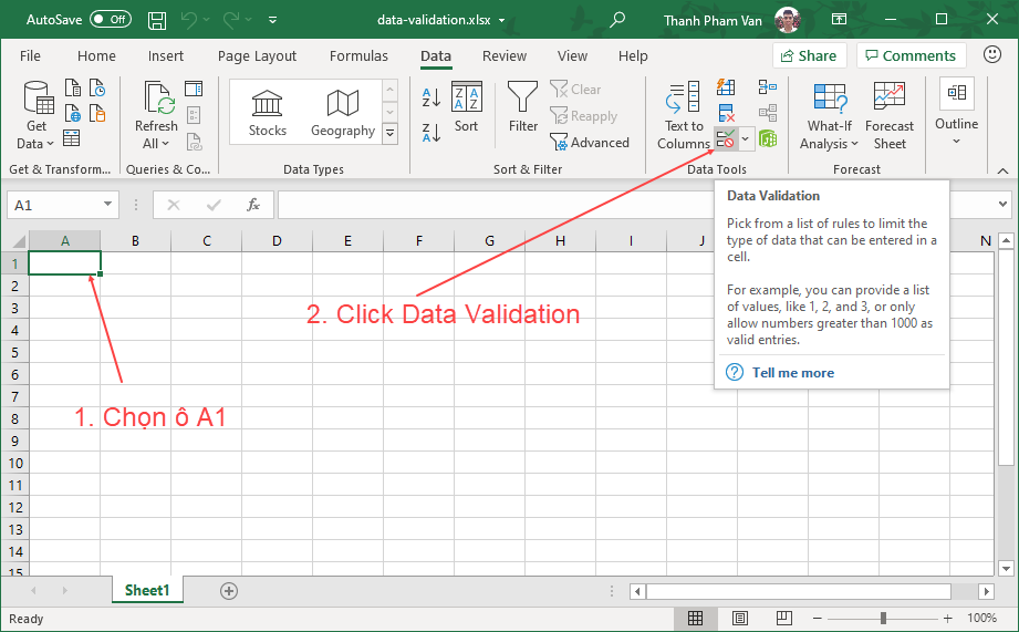 Xác thực dữ liệu (Data Validation) trong Excel