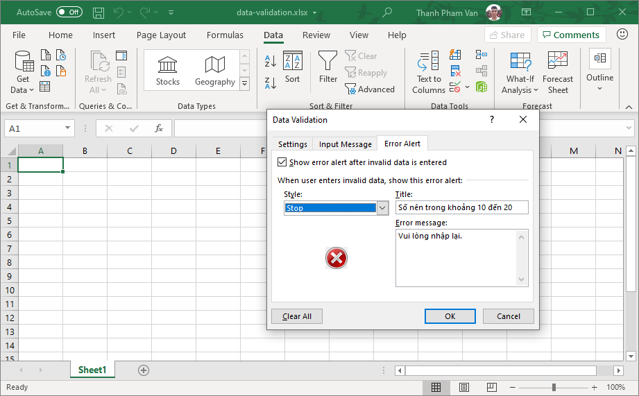 Xác thực dữ liệu (Data Validation) trong Excel