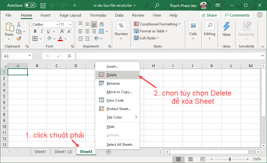 Xóa bảng tính (Worksheet) trong Excel