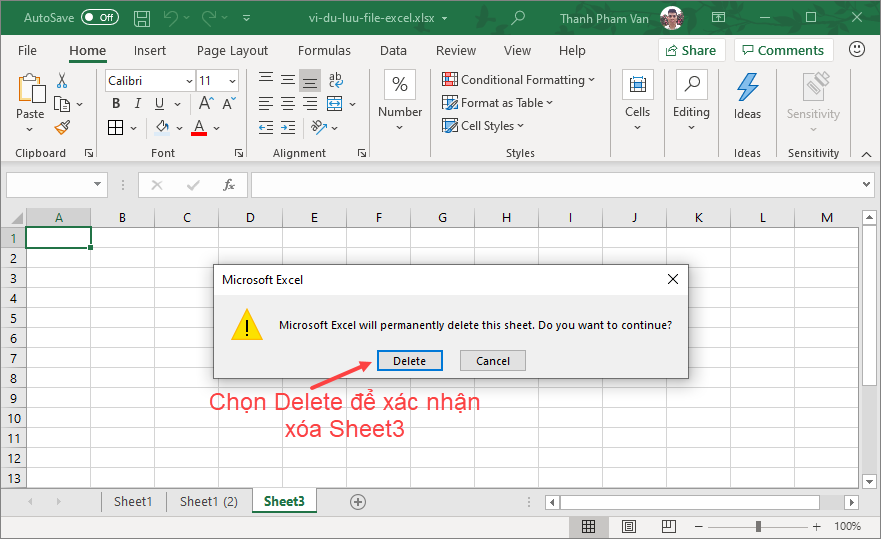 Xóa bảng tính (Worksheet) trong Excel