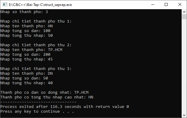 Sắp xếp mảng Struct trong C