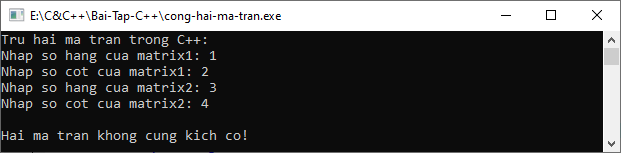 Cộng hai ma trận trong C++