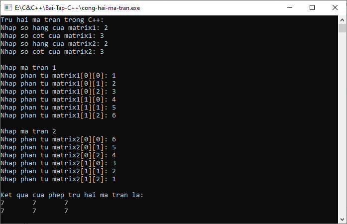 Cộng hai ma trận trong C++