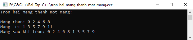 Trộn hai mảng thành một mảng trong C++