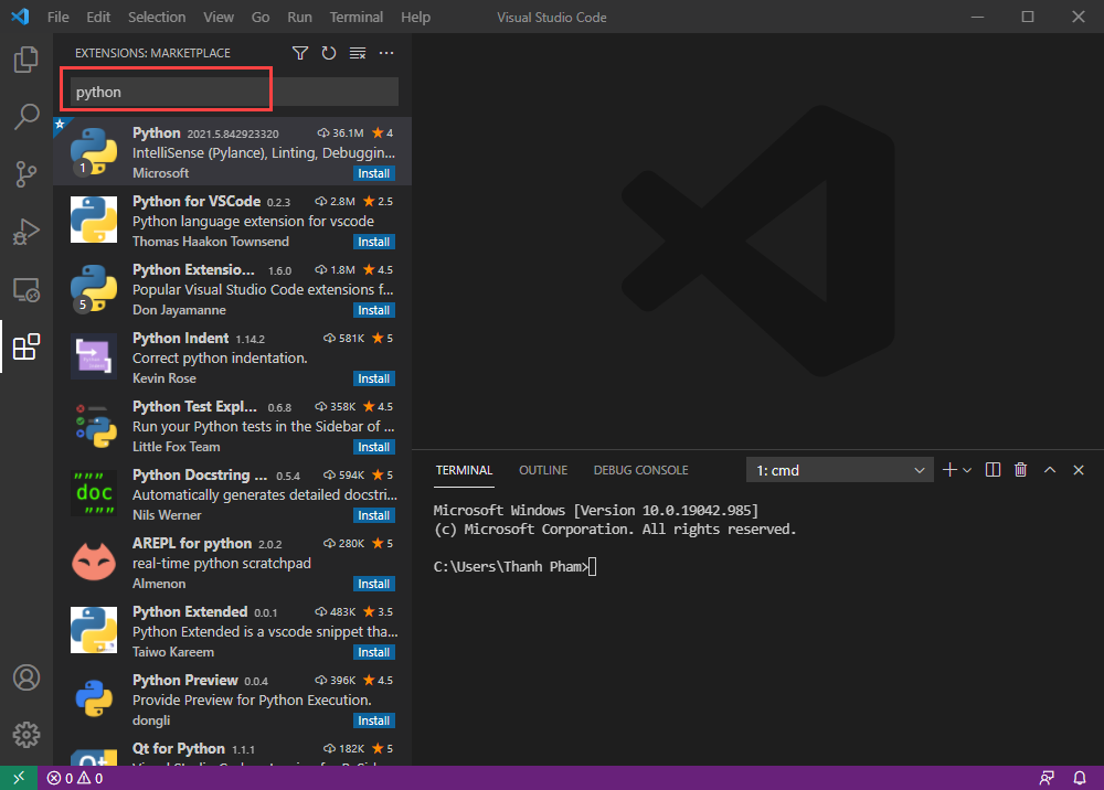 Hướng dẫn bạn lập trình Python với Visual Studio Code Studio Code